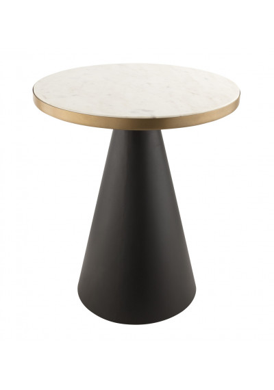 White Marble Round Top Black Metal Cone Base Accent Table