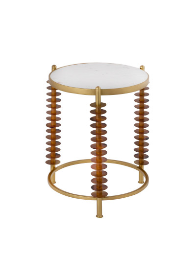 White Marble Top Gold Edgy Legs Accent Table