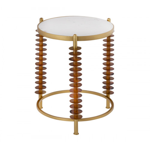 White Marble Top Gold Edgy Legs Accent Table