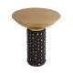 Antique Brass Top Black Glass Base Accent Side Table
