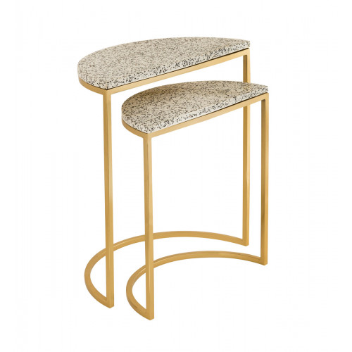 Terrazzo Speckled Stone Gold Base Nesting Accent Side Tables