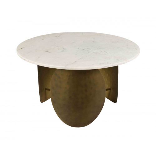 Antique Brass Flat Oval Legs White Marble Round Top Cocktail Table