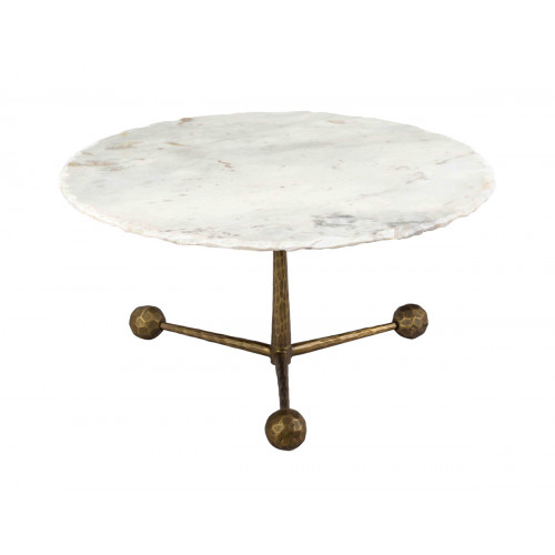 Mid Century White Marble Top Hammered Iron Legs Cocktail Tables