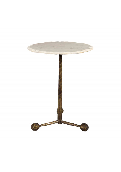 Mid Century White Marble Top Hammered Iron Legs Accent Side Tables