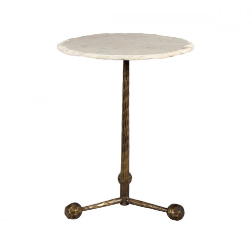 Mid Century White Marble Top Hammered Iron Legs Accent Side Tables