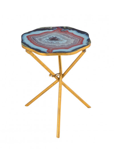 Blue Agate Top Gold Edgy Tripod Legs Accent Table