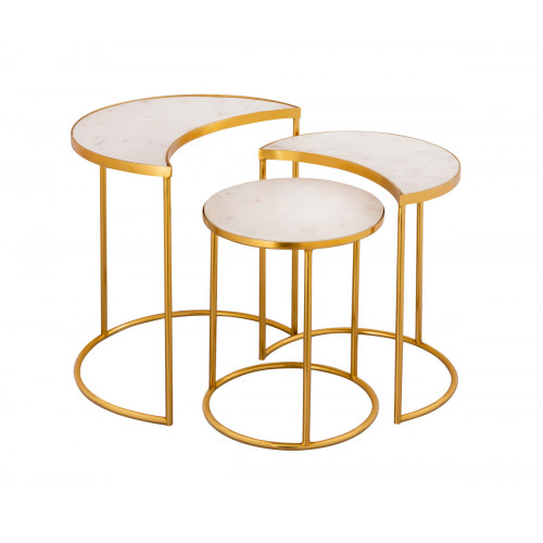 White Marble Gold Base Nesting Accent Side Tables Set 3