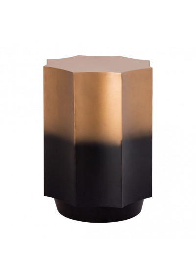 Black & Gold Metal Scalloped Octagon Shape Accent Side Table