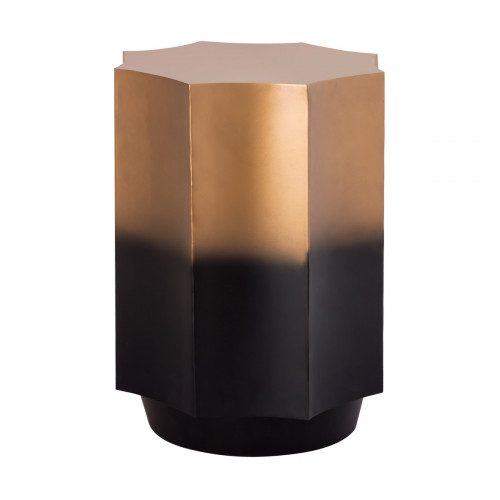 Black & Gold Metal Scalloped Octagon Shape Accent Side Table