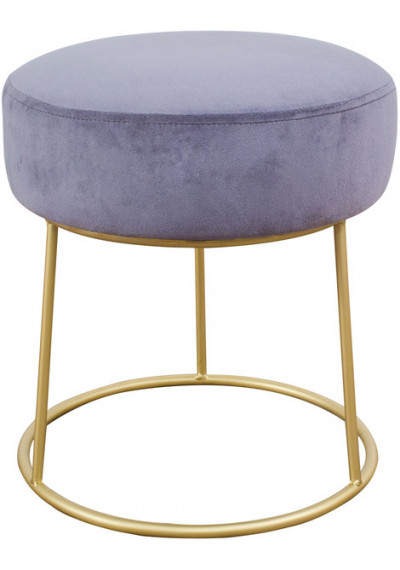Grey Velvet Round Gold Pedestal Ottoman Footstool 