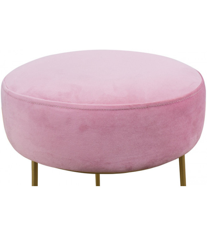 Bright Pink Velvet Round Footstool with Gold Colour Base 42cm x 35cm 