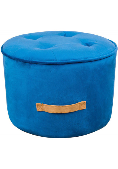Bright Blue Velvet Round Button Tufted Top Ottoman Footstool 