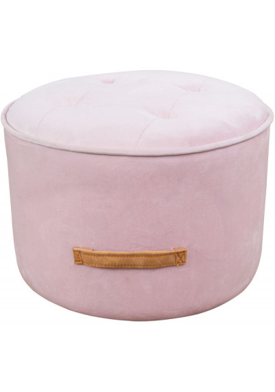 Blush Pink Velvet Round Button Tufted Top Ottoman Footstool 