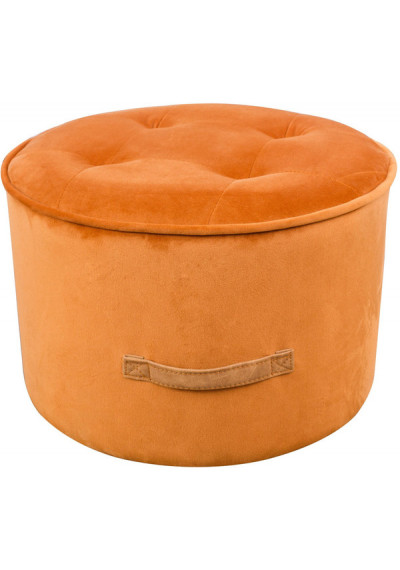 Orange Velvet Round Button Tufted Top Ottoman Footstool 