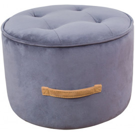 Grey Velvet Round Button Tufted Top Ottoman Footstool 