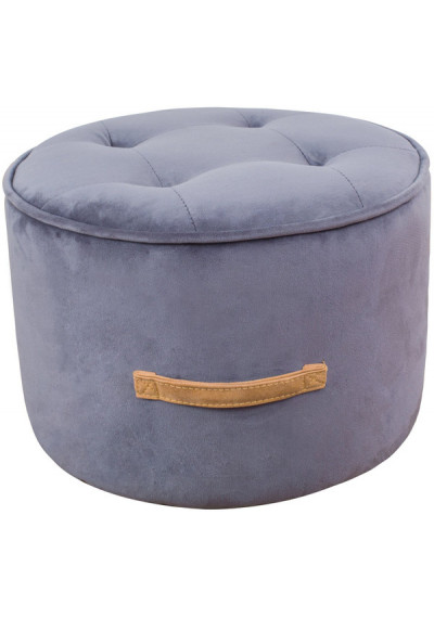 Grey Velvet Round Button Tufted Top Ottoman Footstool 