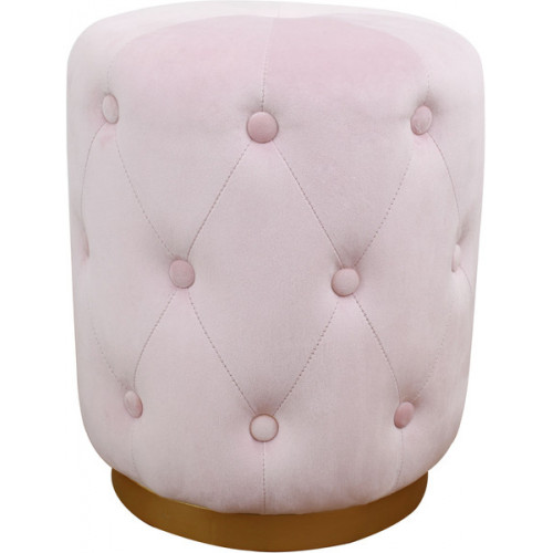 Light Blush Pink Velvet Button Tufted Round Ottoman Footstool Gold Base