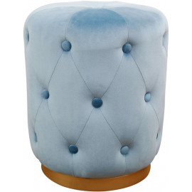 Light Blue Velvet Button Tufted Round Ottoman Footstool Gold Base
