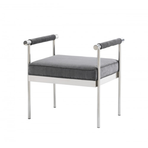 Grey Velvet & Silver Stainless Steel Bench