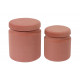 Dusty Pink Round Velvet Storage Ottoman Footstool Set of 2