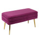 Plum Purple Mid Century Velvet Storage Bench Gold Legs