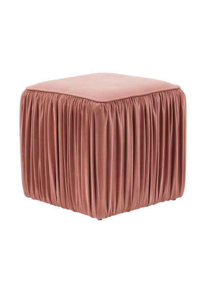 Dusty Pink Mauve Velvet Pleated Side Square Ottoman Footstool 