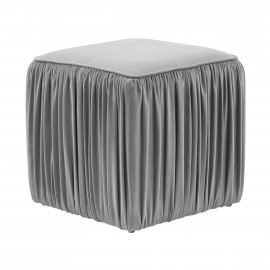 Grey Slate Velvet Pleated Side Square Ottoman Footstool 