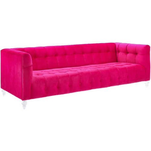 Hot Pink Velvet Button Tufted Sofa Acrylic Legs