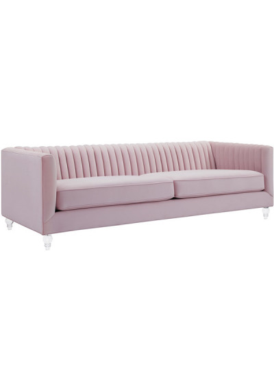 Soft Pink Blush Velvet Pleated Low Back Sofa Acrylic Legs