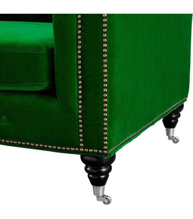 Green Velvet Chesterfield Rolled Arm Tufted Sofa