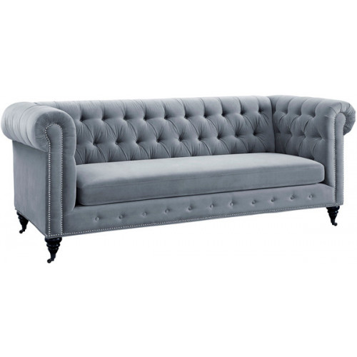 Grey Chesterfield Rolled Arm Velvet Tufted Sofa