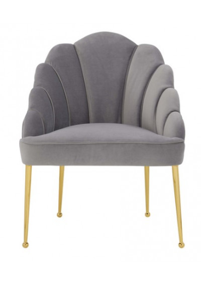 Grey Velvet Petal Channel Tufted Accent Chair