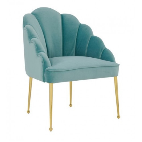 Sea Blue Velvet Petal Channel Tufted Accent Chair