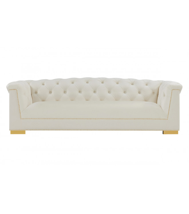 Cream Velvet Tufted Rolled Arm Gold, Tufted Rolled Arm Sofa Blue