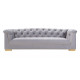 Grey Velvet Tufted Rolled Arm Gold Accents Sofa