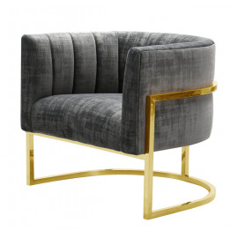 Grey Fabric Channel Tufted Modern Gold Frame Chair