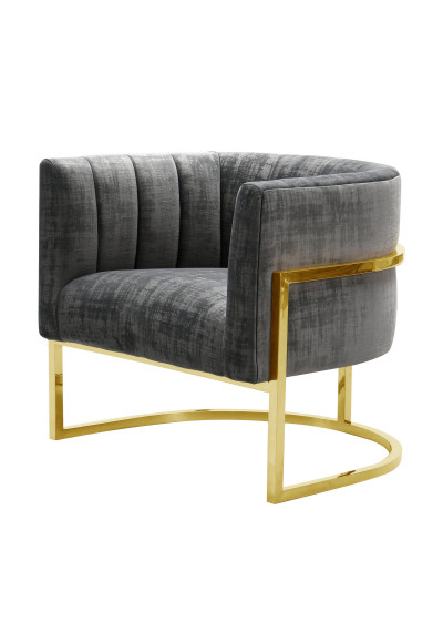Grey Fabric Channel Tufted Modern Gold Frame Chair