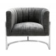Grey Fabric Channel Tufted Modern Silver Frame Chair