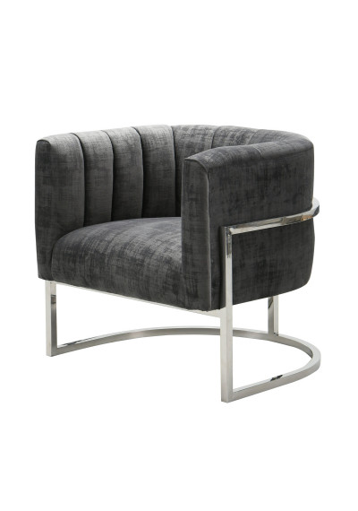 Grey Fabric Channel Tufted Modern Silver Frame Chair
