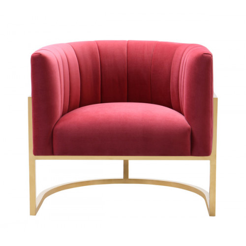 Red Pink Velvet Contemporary Modern Gold Frame Chair