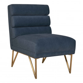 Blue Slub Velvet Channel Tufted Accent Slipper Chair