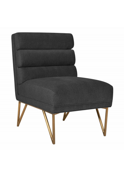 Dark Grey Slub Velvet Channel Tufted Accent Slipper Chair