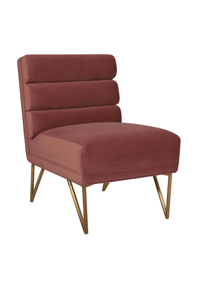Dusty Rose Pink Velvet Channel Tufted Accent Slipper Chair