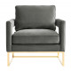 Modern Grey Velvet Gold Legs Lounge Chair