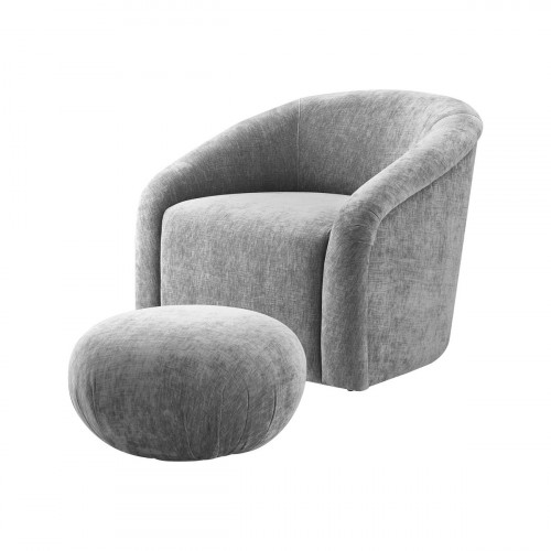 Grey Chenille Barrel Chair & Matching Footstool Ottoman