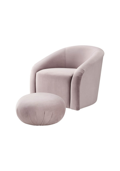 Velvet Blush Mauve Barrel Chair & Matching Footstool Ottoman
