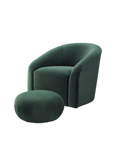 Velvet Forest Green Barrel Chair & Matching Footstool Ottoman