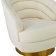 Cream Velvet Piped Stitched Channel Tufted Modern Gold Base Swivel Chair
