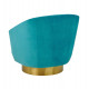 Teal Blue Velvet Piped Stitched Channel Tufted Modern Gold Base Swivel Chair