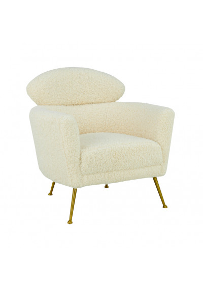 Cream Faux Shearling Modern Gold Pencil Leg Lounge Chair